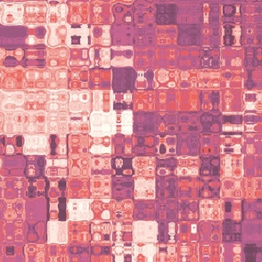 Tribal Patchwork Retro Glass Refraction Squares in Peony and Coral (Large Scale)