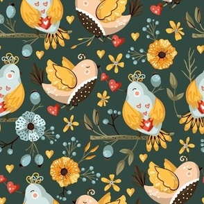 Ornate cute bird. Summer garden design.