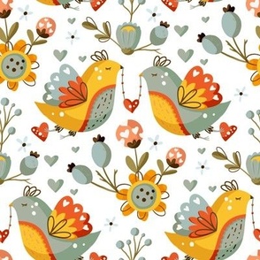 Ornate cute bird. Summer garden design.