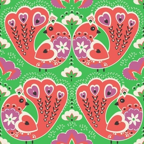 Phoenix Bird, Coral on a green background