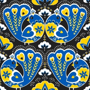 Ukraine - Phoenix Bird, Blue on a black background