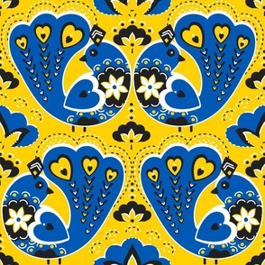 Ukraine - Phoenix Bird, Blue with black on a yellow background