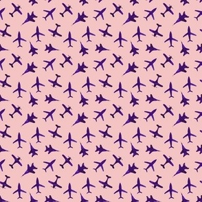 Purple on pink airplanes - tiny scale watercolor planes