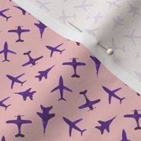 Plum on pink airplanes - tiny scale watercolor planes 