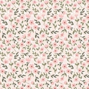 Pretty ditsy floral in pink 2 x 3 inch small scale, whimsical, baby, nursery, gilrs, kids 