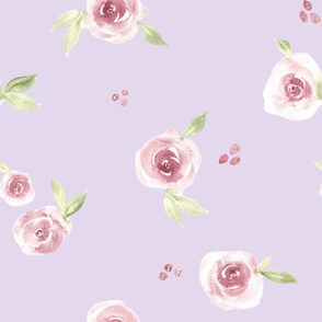 Watercolor garden roses lilac 1 x 1 inch tiny, mini, micro scale fabric (large scale wallpaper)