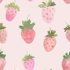 Watercolor strawberries palest blush pink, 6 x 6 inch fabric, large scale wallpaper, 