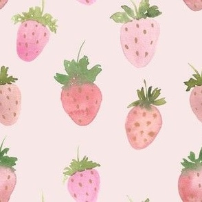 Watercolor strawberry / medium / pale blush pink with pink and red strawberries