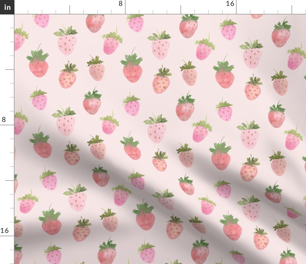 Watercolor strawberry / medium / pale blush pink with pink and red strawberries