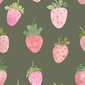 Watercolor strawberries on sage 10.5 x 10.5 inch - large scale wallpaper