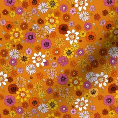 70s Flowers on orange repeat