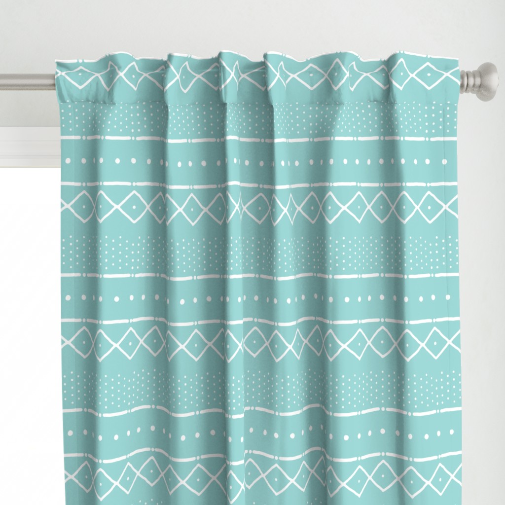 Mudcloth II (Petite) in white on turquoise