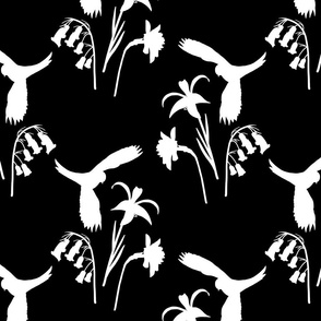 Lorikeet, Soaring into Spring #1 - white silhouettes on black, medium 