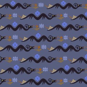 Shaman Mimbres Serpent Spirits - Design 12991585 - Black Blue Orange Yellow