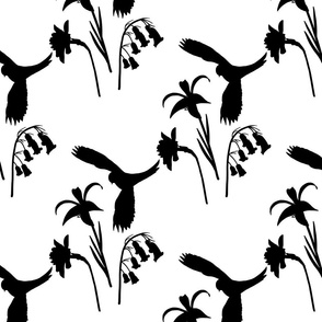 Lorikeet, Soaring into Spring #2 (rows) - black silhouettes on white, medium 