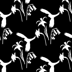 Lorikeet, Soaring into Spring #2 (rows) - white silhouettes on black, medium 