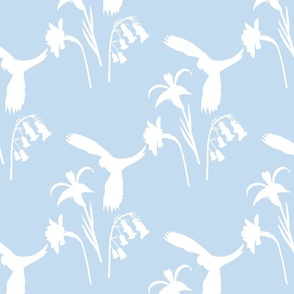 Lorikeet, Soaring into Spring #2 (rows) - white silhouettes on cloud blue, medium 