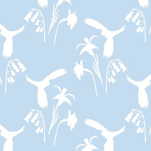 Lorikeet, Soaring into Spring #1 - white silhouettes on cloud blue, medium 