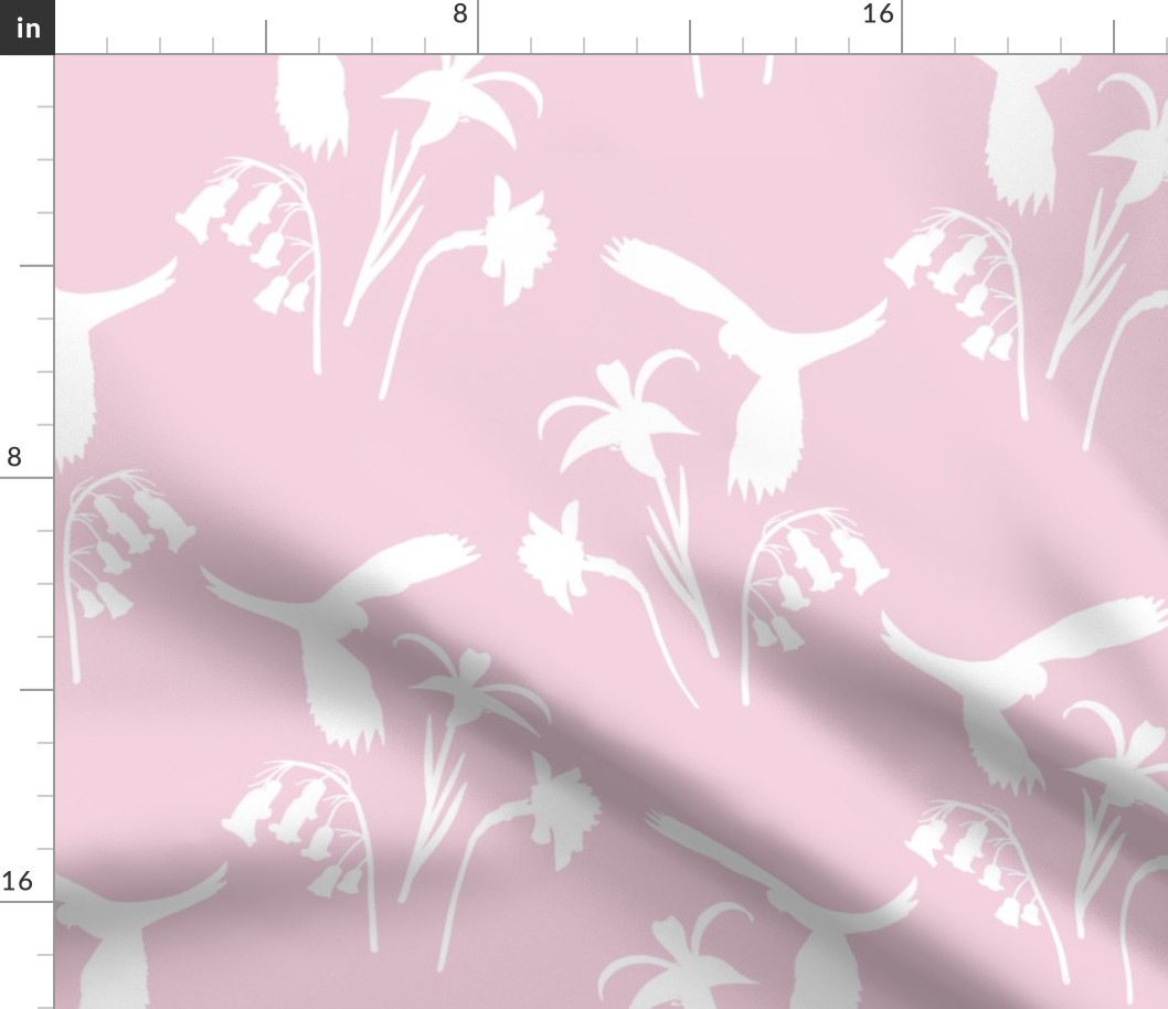 Lorikeet, Soaring into Spring #1 - white silhouettes on cotton candy pink, medium 