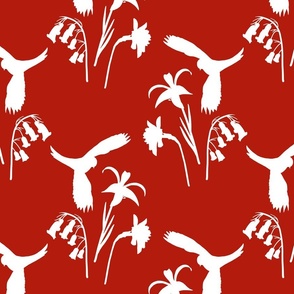 Lorikeet, Soaring into Spring #1 - white silhouettes on crimson red, medium 