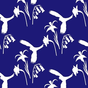 Lorikeet, Soaring into Spring #2 (rows) - white silhouettes on sapphire blue, medium 