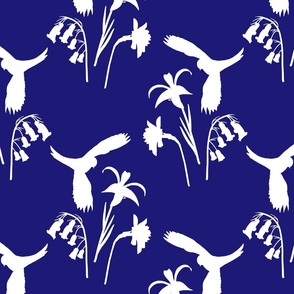 Lorikeet, Soaring into Spring #1 - white silhouettes on sapphire blue, medium 