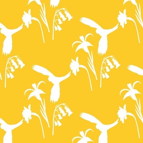 Lorikeet, Soaring into Spring #2 (rows) - white silhouettes on golden yellow, medium 