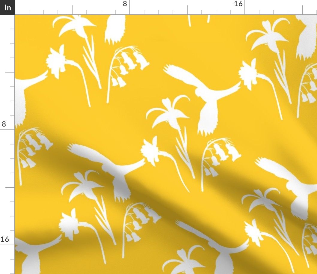 Lorikeet, Soaring into Spring #2 (rows) - white silhouettes on golden yellow, medium 