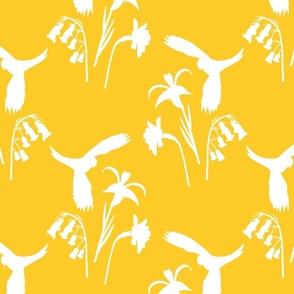 Lorikeet, Soaring into Spring #1 - white silhouettes on golden yellow, medium 