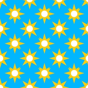 Sunny Diamond Stars in The Sky - Cyan Light Blue Metallic Golden Yellow White - Holidays Joy Party - Simple Geometric Retro Funny Pattern - Middle #2 