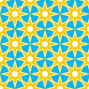 Reach out, Touch Me -  Sunny Diamond Stars in The Sky - Cyan Light Blue Metallic Golden Yellow White - Holidays Joy Party - Rich Geometric Retro Funny Pattern - Middle #1 