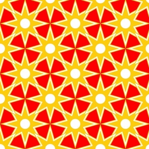 Reach out, Touch Me -  Sunny Diamond Stars in The Sky - Red Metallic Golden Yellow White - Holidays Joy Party - Rich Geometric Retro Funny Pattern - Middle 