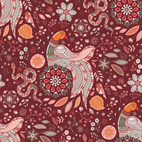 phoenix in bloom on dark amaranth red | medium 