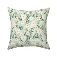 White Pretty Floral Mint 7 in repeat