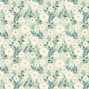 White Pretty Floral Mint 7 in repeat