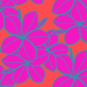 Jumbo-Mod Plumeria -fuscia orange aqua 