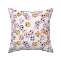 Freehand smileys - nineties revival happy smiley icons on vintage pink blush lilac yellow 