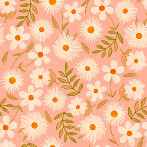 Boho daisy pink florals / Large Scale