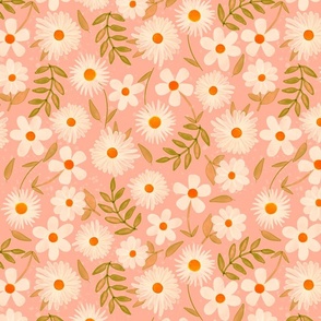 Smaller scale pink modern boho daisies