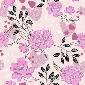 big// Peonies in Bloom Graphic leaves pink and black