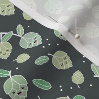 Cheers for beer - Adorable Kawaii hop plants and leaves for beer lovers green on charcoal gray 
