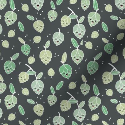 Cheers for beer - Adorable Kawaii hop plants and leaves for beer lovers green on charcoal gray 