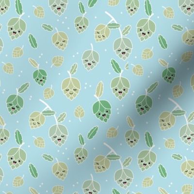 Cheers for beer - Adorable Kawaii hop plants and leaves for beer lovers green on blue