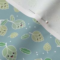 Cheers for beer - Adorable Kawaii hop plants and leaves for beer lovers green on cool blue