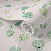 Cheers for beer - Adorable Kawaii hop plants and leaves for beer lovers green on beige neutral
