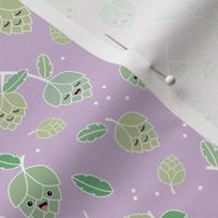 Cheers for beer - Adorable Kawaii hop plants and leaves for beer lovers green on lilac purple 