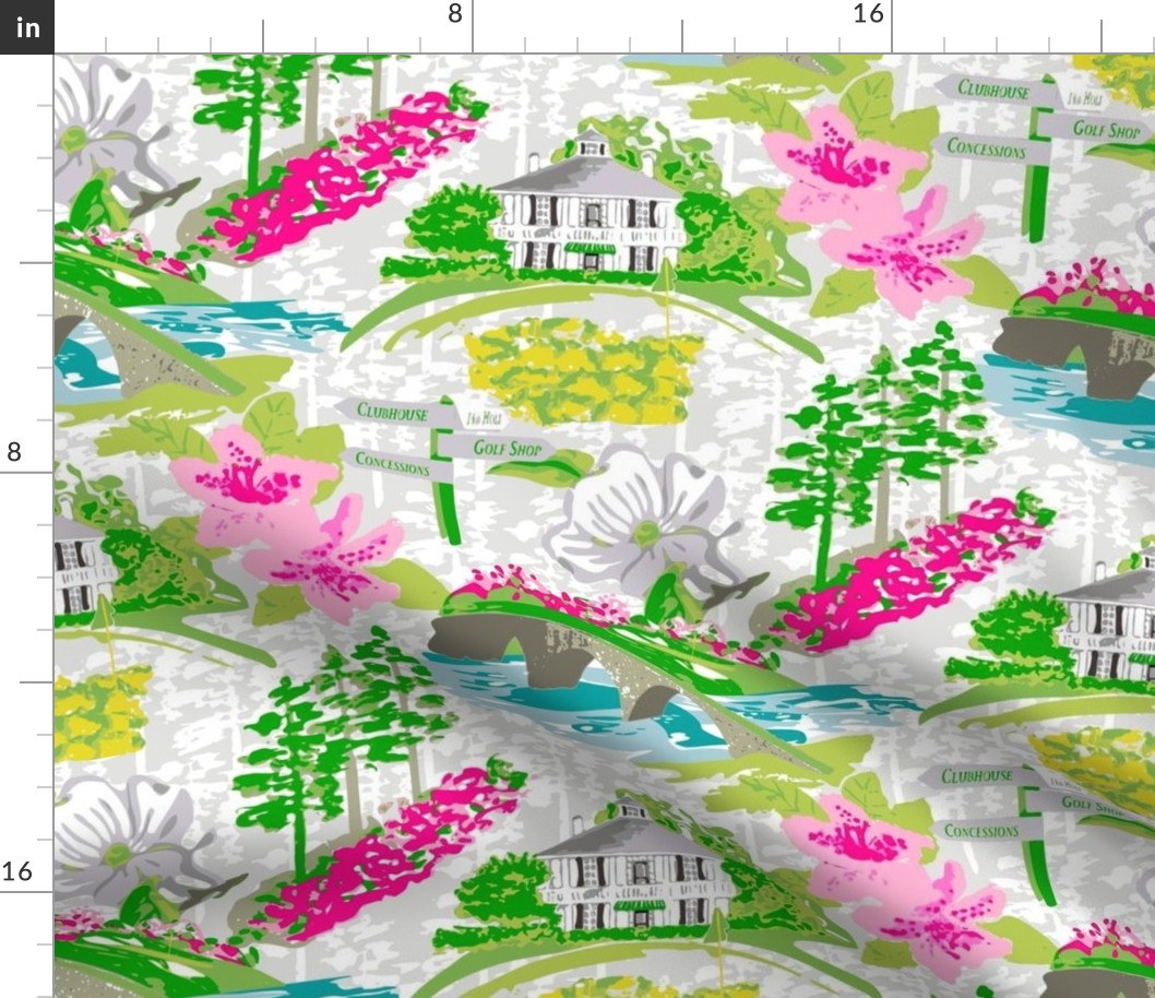 Springtime Golf Course on light grey with Dogwoods, Pine Trees and Azaleas