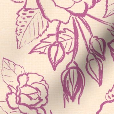 Large Line Art Roses and linen texture