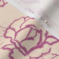Large Line Art Roses and linen texture