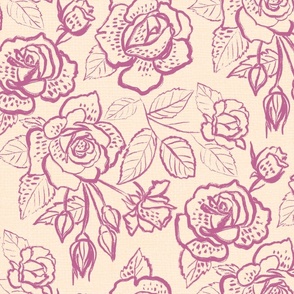 Large Line Art Roses and linen texture